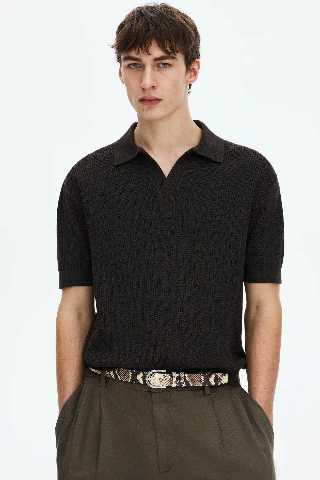Playera polo Regular Fit en tejido trenzado